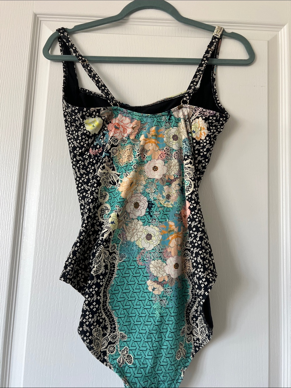 EUC Johnny Was Black Floral Multi-Color Marilyn Ruched Swimsuit SIZE XL - Picture 8 of 11